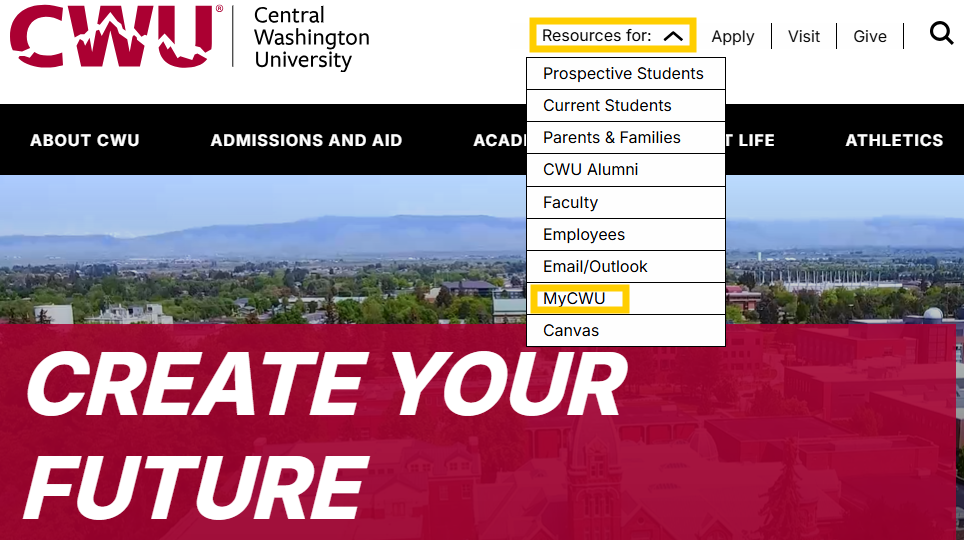 MyCWU Guide Home Page as explained above.